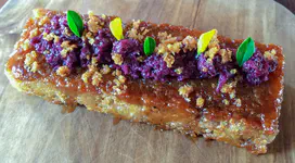 Pork belly with lupinis seeds