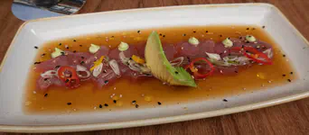 Yellowfin, Nikkei sauce, avocado, chilis