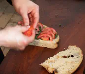 Making a caprrese sandwich