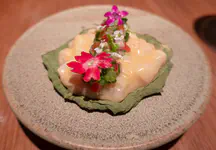 Scallop, miso sauce, dehydrated nasturtium leaf, ricotta, chili onion salsa