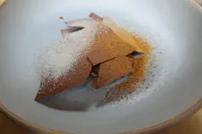Cacao crisp, fresh chirimoya (custard apple), amazonian honey powder