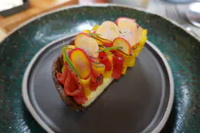 Oca, olluco, and potato tart