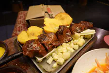 Marinated grilled beef heart, a Peruvian classic.