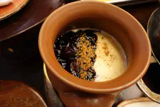 Rice pudding with stewed fruit.